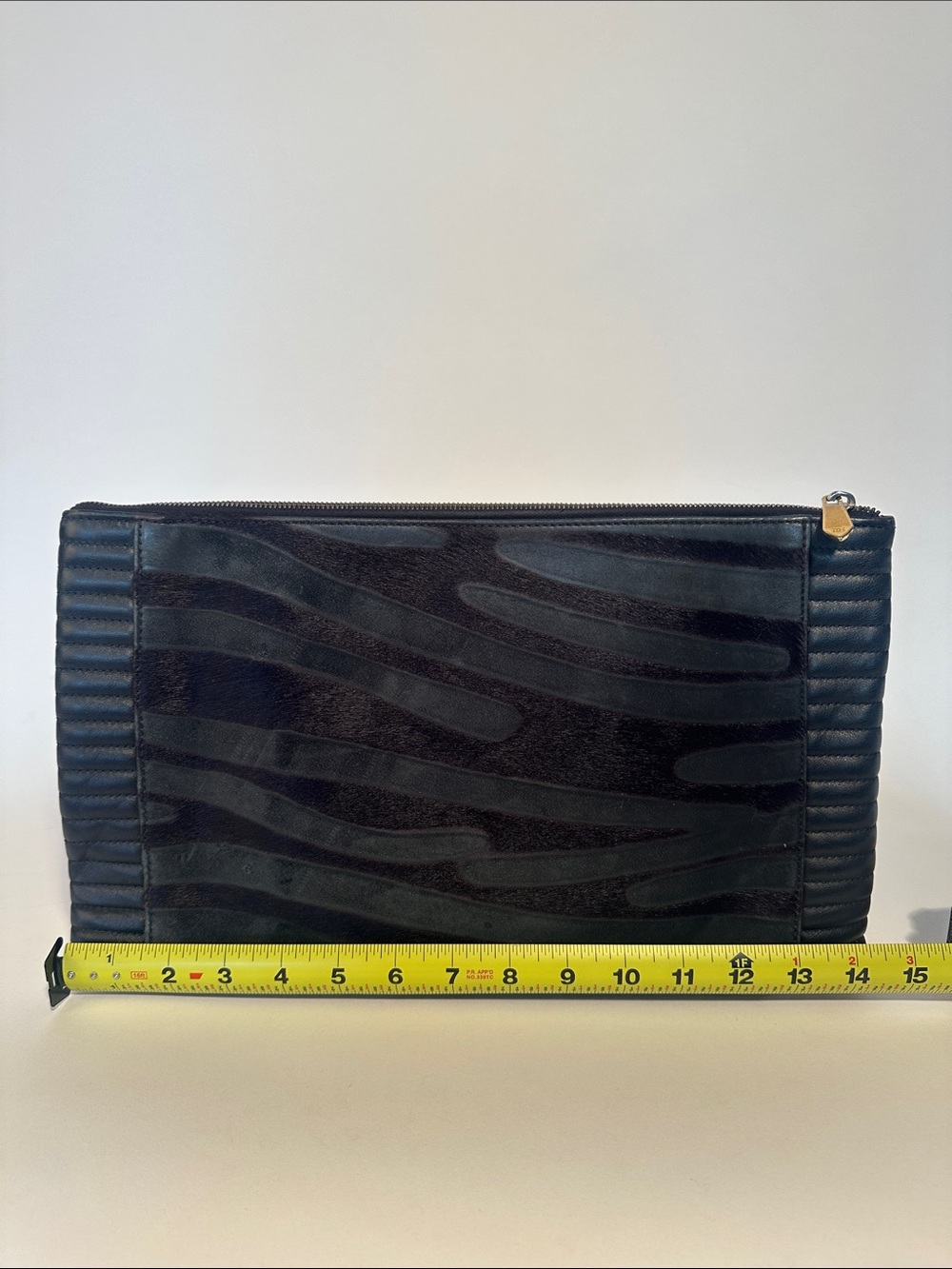 Reese Hudson Black and green pony hair Zip Clutch 14.5 x 9